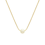 18K Gold Plated Stainless Steel Link Chain Pearl Choker round Freshwater Pearl Pendant Necklace