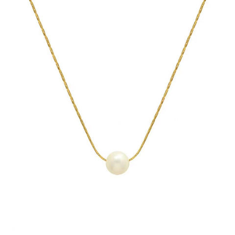 18K Gold Plated Stainless Steel Link Chain Pearl Choker round Freshwater Pearl Pendant Necklace