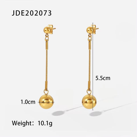 Minimalist Titanium Ball Pendant Long Wire Earrings 18K Gold Plated Drop Line Stud Earrings