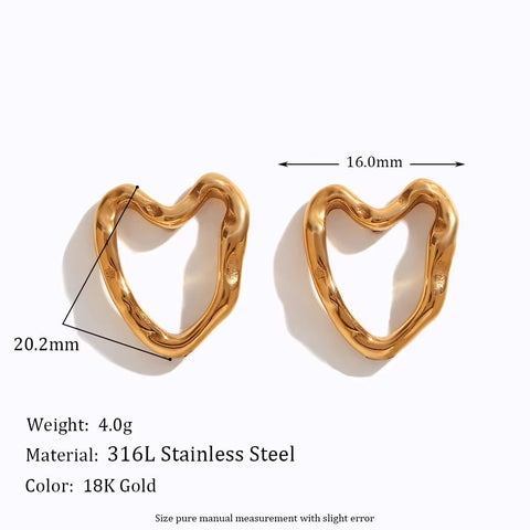 Hollow Heart Stud Earrings Set Gold Plated Women Jewelry Stainless Steel Gift for Women