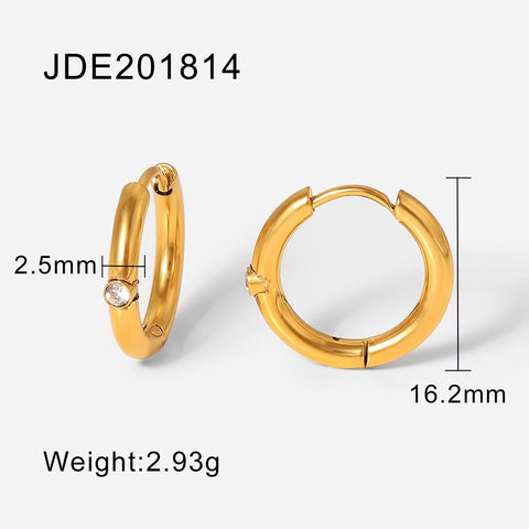 18K Gold Plated Stainless Steel Jewelry Gift Dainty Geometric Cubic Zircon Hoop Earrings