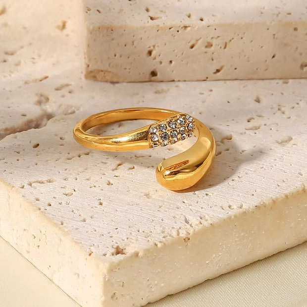 New Arrival 18K Gold Plated Snake Shape Opening Micro Cz Diamond Opening Ring for Woman