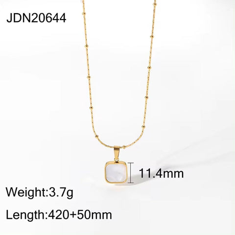 Minimalism Square Natrual Shell Pendant Necklace New Design 18K Gold Clavicle Chain Stainless Steel Jewelry Necklace for Women