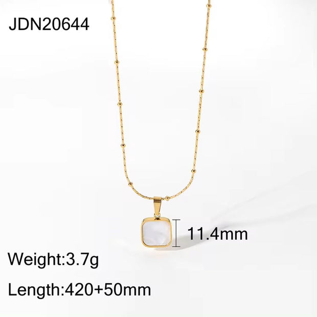 Minimalism Square Natrual Shell Pendant Necklace New Design 18K Gold Clavicle Chain Stainless Steel Jewelry Necklace for Women