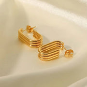 18K Gold Plated and Silver Plated Stainless Steel Opening U Shape Three Layer Tube Pipe Design Stud Earring Trendy