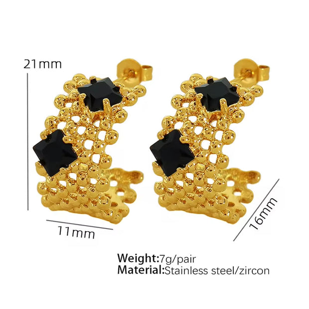 JEWELRY Eh151The Newest Braided and Diamond Encrusted Stainless Steel Earrings with No Discolouration18K Gold