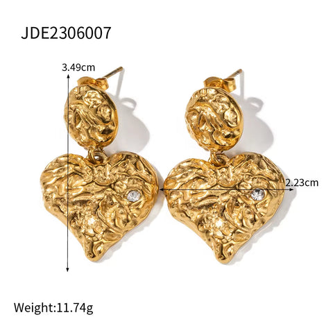 Trendy 18K Gold Plated Colorful Enamel Love Earring Stainless Steel Chunky Smooth Double Heart Drop Earrings