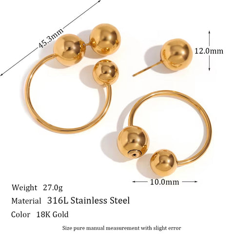 Summer Jewelry Exaggerated Ball Shape Stud Earrings 18K Gold Plated Stainless Steel Hoop Earring