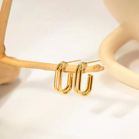 Pitite 2 Layer Geometric Dainty Ins Popular 18K PVD Gold Plated Stainless Steel Hoop Earrings