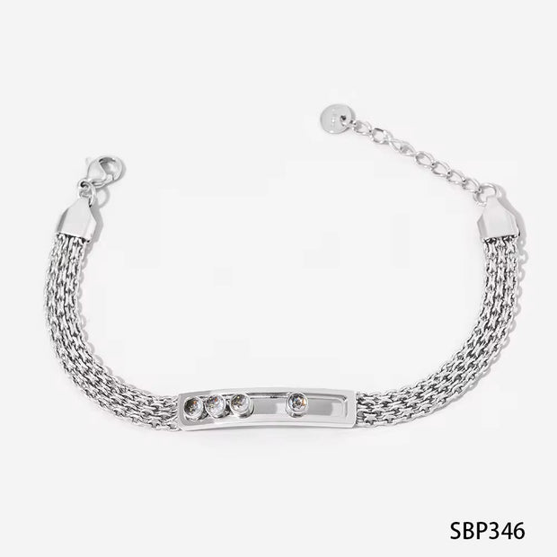 Vintage Waterproof Sliding Crystal Zircon Bracelet Tarnish Free Stainless Steel Fashion Jewelry Mesh Chain Bracelets Women