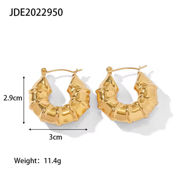 Hypoallergenic Heart Geometric C 18K PVD Gold Plated 316L Stainless Steel Chunky Hollowed Statement Earrings