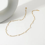 Minimalist 18K Gold Plated Charm Small Pearl Necklace Stainless Steel Interval Mini Pearls Necklace