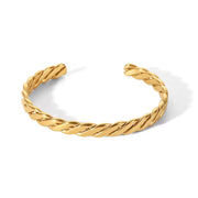 Ins Popular 18K Gold Plated Twisted Wide Cuban Chain Stainless Steel Bangles for Women Gift