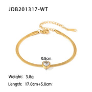 New Trendy 18K Gold Plated Stainless Steel Snake Chain Cubic Zirconia Heart Bracelet for Women