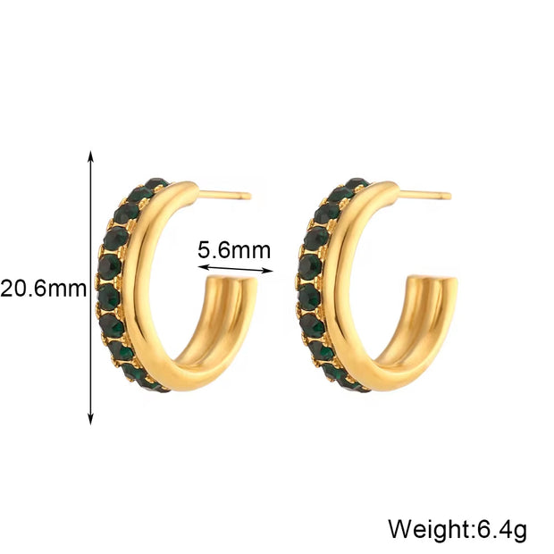 Spring Fashion Designer Earrings Zircon & Pearl Hoop Earrings Women 18K Gold Plated Stainless Steel Jewelry