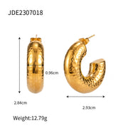 Chunky Hollow CC Shape Drop Earring 18K PVD Gold Plated Stainless Steel Hammer Daily Hoop Earring for Women