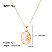 INS Stainless Steel White Shell Sun Necklace 18K Gold Plated Oval Sun Moon Shell Pendant Necklace