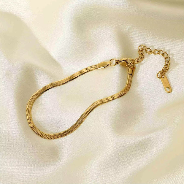 Simple 3MM Snake Chain Bracelet18K Gold Plated Stainless Steel Flat Snake Chain Bracelet for Women