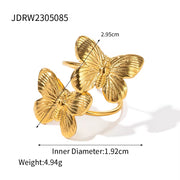 Ins 18K Gold Plated Stainless Steel Butterfly Pendant Necklace Tassel Earrings Opening Bangles Butterfly Rings