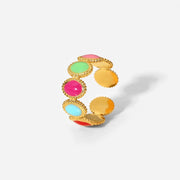 Stainless Steel 18K Gold Plated Oil Driping Enamel Waterproof Oval Bean Opening Rings