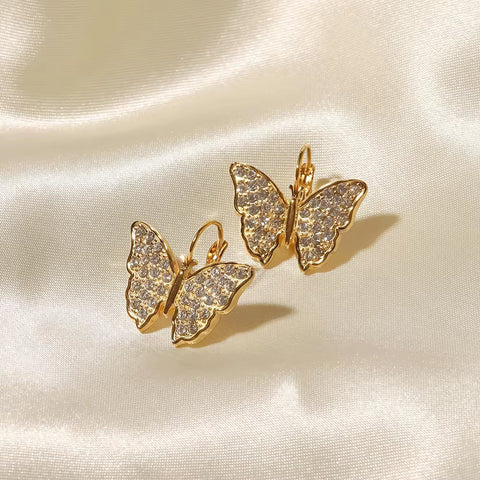 New Arrivals Full Zircon Inlaid Butterfly Shape Earrings Stainless Steel Gold Plated Hoop Earrings