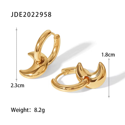 New Design 16K Gold Plated Crescent Shape Simple Design Stainless Steel Drop Earrings for Daily Wearing