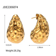 Fashion Water Drop Tarnish Free Chunky 18K Gold Plated Stainless Steel Jewelry Earrings for Women