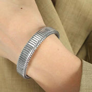 JEWELRY SZ16 Hight Quality Vertical Stripe Circle Stacking Bracelet Wide Bracelet Stainless Steel Bangle for Women