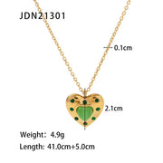 Waterproof Green Heart Necklace Stainless Steel Green Zircon Opal Stone Heart Pendant Necklace