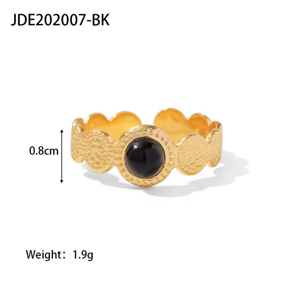 Cheap Vintage Style Natural Stone Open Ring 18K Stainless Steel Geometry Female Rings Jewelry Party Gift