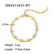 Charm 18K Gold Plated Stainless Steel Choker Necklace Set Women Colorful Daisy Chain Bracelet