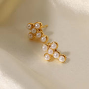 Gorgeous 18K Gold Plated Pearl Insert Cross Shape Stainless Steel Stud Earrings for Ladies Wearing