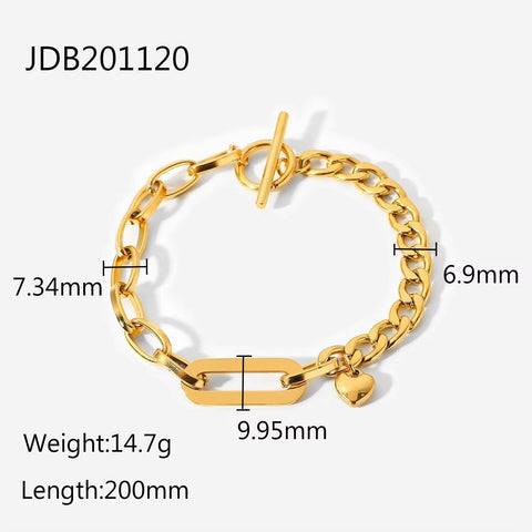 18K Gold Plated Stainless Steel Link Chain Paperclip Jewelry Waterproof Bracelets Punk Chunky Bracelet for Men Women