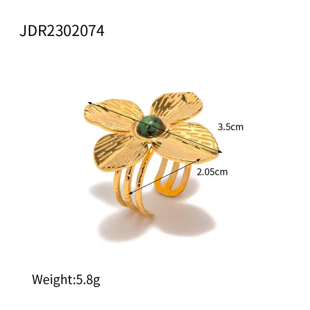 New Trendy Stainless Steel Jewelry Butterfly Stud Earring Charm 18K Gold Plated Flower Turquoise Opening Rings