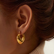 18K Gold Plated Stainless Steel French Hollow Luxury Big Heart Similar Hoop Earrings Trendy Style