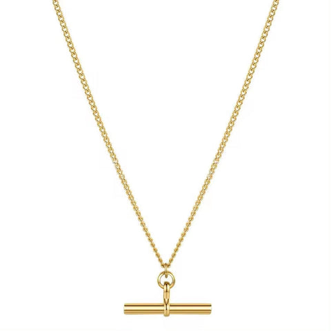 18K Gold Plated Stainless Steel T-BAR NECKLACE Jewelry Bon Long Pendant Necklace