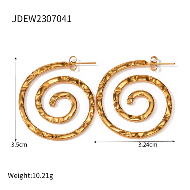 Design Double Screw Pendant Earring Bracelet Necklace 18K Gold Plated Stainless Steel Circle Shape Hammer Jewelry Set