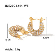 18K Gold Plated Stainless Steel Dainty Hammered Surface White Cubic Zircon Hoop Earrings for Gift