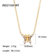 Minimalist Jewelry 18K Gold Plated Stainless Steel Clear Green Zircon Paved Butterfly Necklace