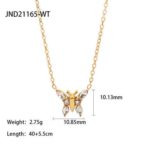 Minimalist Jewelry 18K Gold Plated Stainless Steel Clear Green Zircon Paved Butterfly Necklace