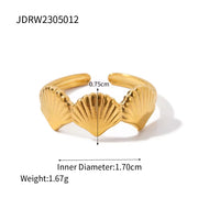 New Trendy 18K Gold Plating Ocean Style Stainless Steel Rings Set Scallop Shell Pendant Necklace for Women