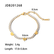 INS 18K Gold Plated Stainless Steel Jewelry Butterfly Full Cubic Zirconia Tennis Chain Bracelet for Women