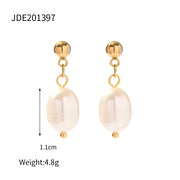 Stainless Steel Freshwater Pearl Earrings 18K PVD Coating Natural Baroque Pearl Earrings