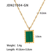 New Arrival Stainless Steel Black Malachite Square Lace Inlaid White Shell Pendant Necklace