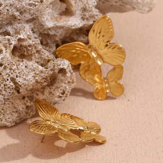 Butterfly Earrings Gold Plated Jewelry Drop Earrings anti Tarnish Jewelry Stainless Steel Earrings