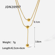 Chic 18K Gold Plated Stainless Steel Double Layer Titanium Bead Spin Dribble Necklace Women'S Jewelry