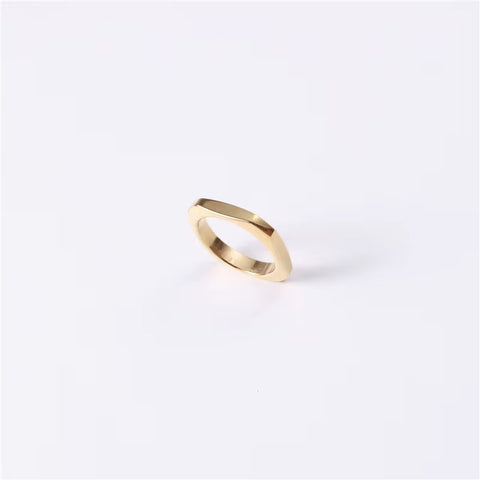 New Trendy Minimalist Non Tarnish 18K Gold Plated Stainless Steel Irregular Hexagon Square Rings Women