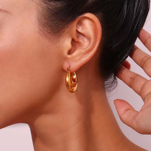 Hollow Minimalist Earrings Gold Plated Stainless Steel Hoop Earrings Tarnish Free Earrings Wholesale Bulk