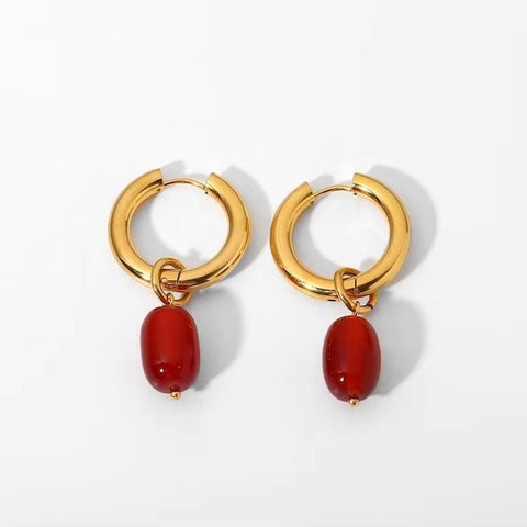 Natural Agate Stone Charm Earrings Jewelry Gold Plated Stainless Steel Crystal Hoop Earrings for Women