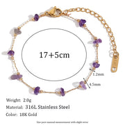 Purple Crystal Choker Gemstone Beaded Gold Plated Necklace Stainless Steel Jewelry Valentines Day Gift 2024